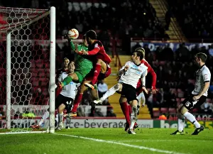 Bristol City V Derby County Prints: Bristol City vs Derby County: Liam Fontaine's Header Thwarted by Adam Legzdins