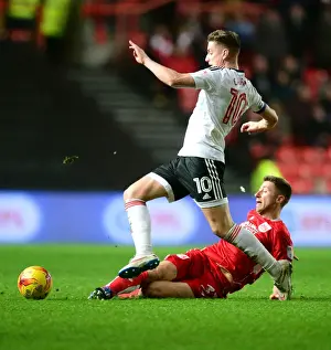 Bristol City V Fulham Prints: Bristol City vs Fulham: Jens Hegeler Tackles Tom Cairney in Championship Clash