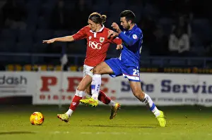 Gillingham V Bristol City Prints: Bristol City vs Gillingham: Luke Ayling Faces Pressure from Michael Doughty