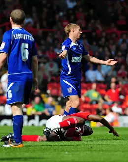 Bristol City V Ipswich Town Prints: Bristol City vs Ipswich Town: Lee Martin's Red Card vs Kalifa Cisse (Championship)