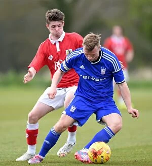 Images Dated 13th April 2015: Bristol City vs Ipswich Town: Tom Fry Marks Kyle Hammond during U21 PDL2 Training Session