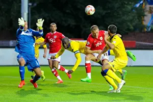 Bristol City V Leeds United Prints: Bristol City vs Leeds United: Intense Battle – Wagstaff's Header Thwarted by Bamba and Bellusci