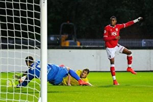 Images Dated 19th August 2015: Bristol City vs Leeds United: Kodjia's Shot Blocked by Silvestri