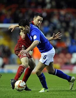 Images Dated 12th January 2013: Bristol City vs Leicester City: Cole Skuse vs Matthew James Battle for Possession