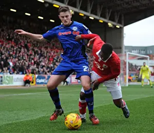 Bristol City V Rochdale Prints: Bristol City vs Rochdale: Intense Moment as Kieran Agard Fights for the Ball with Jack O'Connell