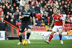 Bristol City V Stevenage Prints: Bristol City vs Stevenage: Intense Mid-Match Battle Between Jordan Burrow and Simon Gillett