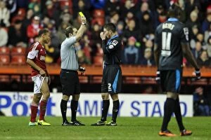 Images Dated 29th December 2013: Bristol City vs Stevenage: Sam Wedgbury Shown Yellow Card in Sky Bet League One Clash