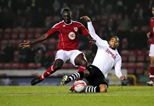 Bristol City V Swansea City Prints: Bristol City vs Swansea City: Damion Stewart Tackles Luke Moore - Championship Clash at Ashton Gate