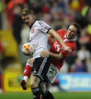Swindon Prints: Bristol City vs Swindon Town: Intense Aerial Battle Between Luke Ayling and Michael Smith