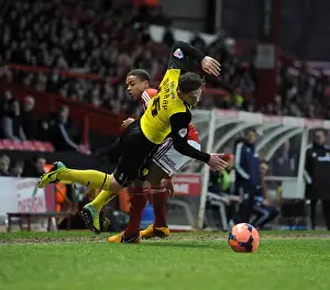 Bristol City V Watford FA Cup Prints: Bristol City vs. Watford: Bobby Reid Fouls Sean Murray in FA Cup Clash at Ashton Gate