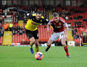 Bristol City V Watford FA Cup Prints: Bristol City vs. Watford: A FA Cup Battle at Ashton Gate - Joe Bryan vs. Marco Cassetti