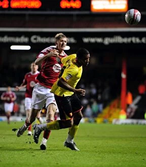 Images Dated 14th September 2010: Bristol City vs Watford: Jon Stead vs Adrian Mariappa Battle for Possession in Championship Match