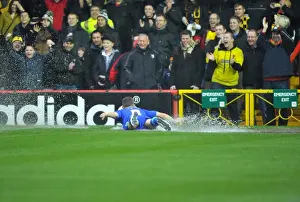 Bristol City V Watford (Postponed) Prints: Bristol City vs. Watford: Jonathan Hogg Slides into the Mud as Championship Match is Called Off