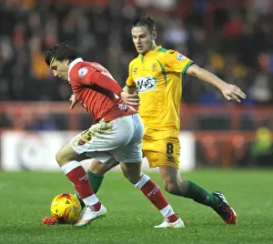 Bristol City V Yeovil Town Prints: Bristol City vs Yeovil Town: Luke Freeman Tackled by James Berrett