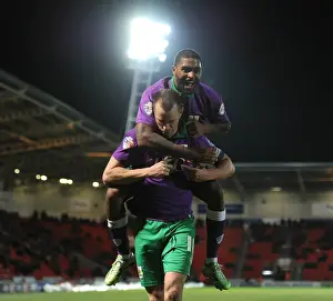 Doncaster Rovers V Bristol City Prints: Bristol City: Wilbraham and Little Celebrate Euphoria After Goal vs Doncaster Rovers