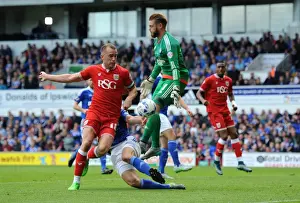 Ipswich Town V Bristol City Prints: Bristol City's Aaron Wilbraham Battles for Ball in Ipswich Town Showdown