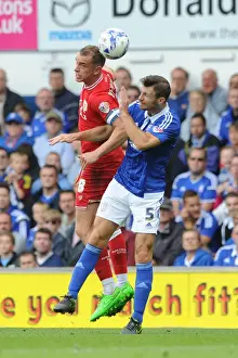 Ipswich Town V Bristol City Prints: Bristol City's Aaron Wilbraham Battles for Header Against Ipswich Town's Tommy Smith