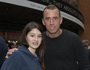Images Dated 11th March 2015: Bristol City's Aaron Wilbraham and Fan Share a Moment at Cabot Circus, 2015