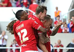 Bristol City V Brentford Prints: Bristol City's Aaron Wilbraham Leads Euphoric Celebration After Goal Against Brentford (Sky Bet Championship)