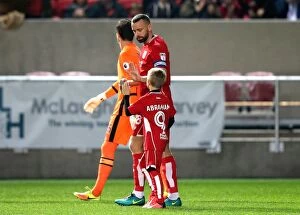 Images Dated 25th October 2016: Bristol City's Aaron Wilbraham and Mascot Lead Out Team: United for EFL Cup Match Against Hull City