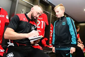Bristol City V Fulham Prints: Bristol City's Aaron Wilbraham Signs Autographs for Mascot Before Fulham Clash