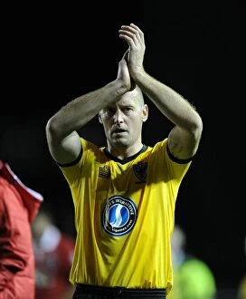 Images Dated 11th November 2014: Bristol City's Adam Barrett Engages Traveling Fans at Ashton Gate