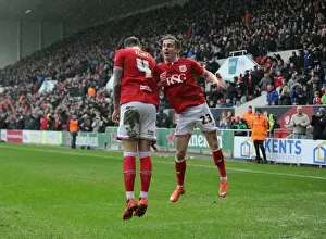 Framed Print : Bristol City's Aden Flint and Joe Bryan Celebrate Double Strike Against Ipswich Town