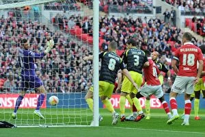 Images Dated 22nd March 2015: Bristol City's Aden Flint Scores the Opener in Johnstone's Paint Trophy Final vs Walsall, 2015