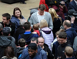 Images Dated 11th March 2015: Bristol City's Aden Flint Signs Autographs at Cabot Circus during Johnstones Paint Trophy (JPT)