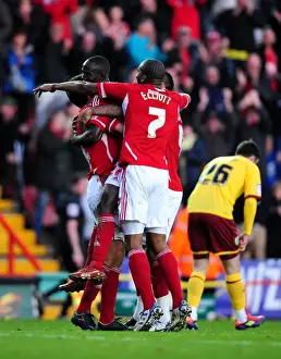 Framed Print : Bristol City's Albert Adomah: Celebrating a Championship Goal Against Burnley (5th November 2011)