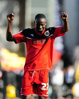 Framed Print : Bristol City's Albert Adomah Joins Euphoric Fans in Victory Celebrations at Vicarage Road Framed Print : Bristol City's Albert Adomah Joins Euphoric Fans in Victory Celebrations at Vicarage Road