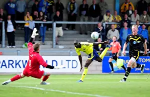 Bristol Citys Albert Adomah lifts the ball over the keeper but his effort is cleared off the line