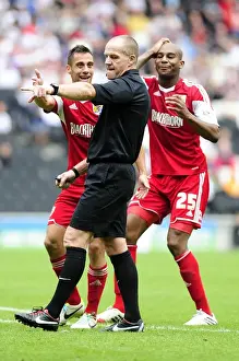 MK Dons V Bristol City Prints: Bristol City's Baldock and Elliott Protest Penalty Decision vs