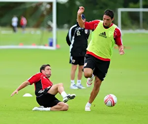 Bristol Citys Bradley Orr is tackled by Bristol Citys Lee Johnson