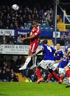 Images Dated 28th September 2010: Bristol City's Danny Haynes Narrowly Misses Header Goal Against Portsmouth in Championship Match