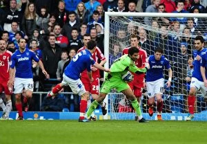 Images Dated 17th March 2012: Bristol City's David James Foulied by Portsmouth's Jason Pearce During Football Match