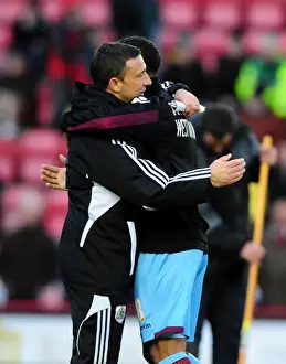 Bristol City V West Ham Prints: Bristol City's Derek McInnes and Nicky Maynard of West Ham United Embrace Post-Match at Ashton Gate Stadium