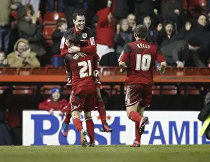 Bristol City V Watford Prints: Bristol City's Double Celebration: Cunningham and Anderson Score Against Watford (January 2013)