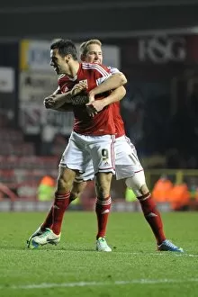 Images Dated 26th November 2013: Bristol City's Double Delight: Wagstaff and Baldock Celebrate Cuthbert's Own Goal