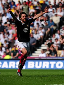 Derby County V Bristol City Prints: Bristol City's Double Moment: Cole Skuse's Championship-Winning Goals vs