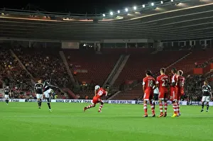 Framed Print : Bristol City's Free Kick Thwarted by Tadanari Lee of Southampton - Football Rivalry at St Mary's Stadium