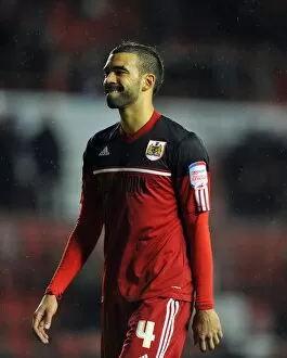 Bristol City v Derby County Collection: Bristol City's Frustrated Captain Liam Fontaine Leaves the Pitch