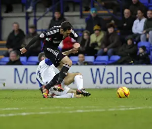 Tranmere Rovers V Bristol City Prints: Bristol City's Greg Cunningham Tackled by Tranmere's Danny Holmes during Tranmere v Bristol City