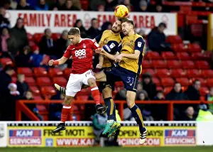Nottingham Forest V Bristol City Prints: Bristol City's Hegeler and Wright Outmuscle Nottingham Forest's Ward for Header in Sky Bet Championship Clash