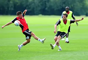 Pre-season Training Prints: Bristol Citys Jamie McAllister battles for the ball with Bristol Citys Joe Edwards