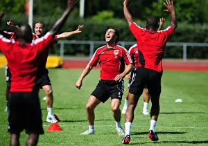 Bristol Citys Jamie McAllister celebrates with team mates