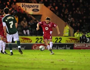 Images Dated 16th March 2010: Bristol City's Jamie McAllister Narrowly Misses Free-kick Goal vs. Plymouth Argyle (16-03-2010)