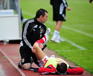 Bristol Citys Jamie McAllister is stretched by Glenn Schmidt Bristol Citys Jamie McAllister is stretched by Glenn Schmidt