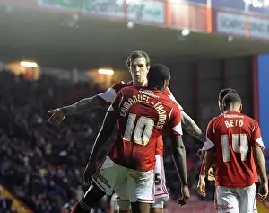Bristol City's Jay Emmanuel-Thomas and Aden Flint Celebrate Goal Against Stevenage