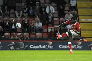 Images Dated 12th August 2014: Bristol City's Jay Emmanuel-Thomas Aims for the Net against Oxford United
